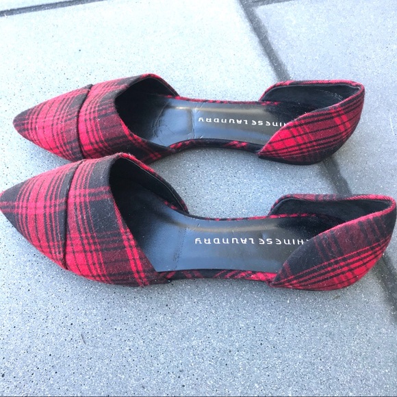 CHINESE LAUNDRY flats red plaid fabric d’Orsay women’s shoes checkered preppy 9 - Picture 2 of 9